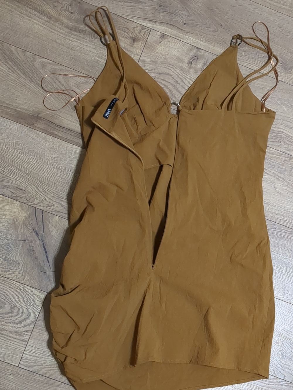 Zara mustard brown cut out mini dress Size L - Picture 10 of 11